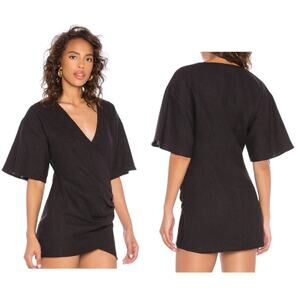 NWT Lovers + Friends Revolve Thaylise Black Linen Mini V Neck Dress Size Medium